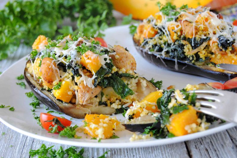 Bakłażan  z dynią i jarmużem