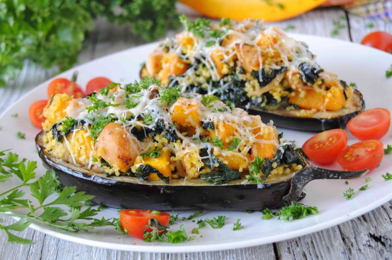 Bakłażan  z dynią i jarmużem