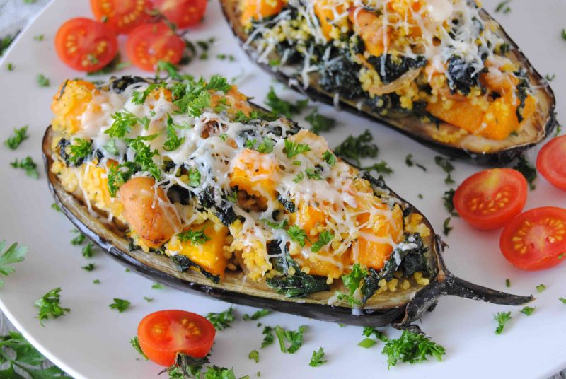 Bakłażan  z dynią i jarmużem