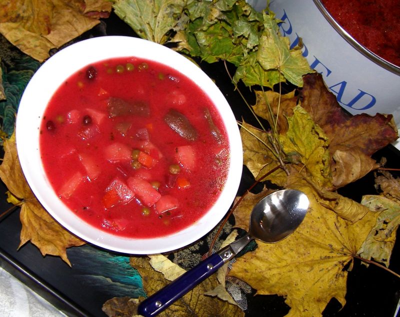 Barszcz warzywny na oleju chili,czosnek.