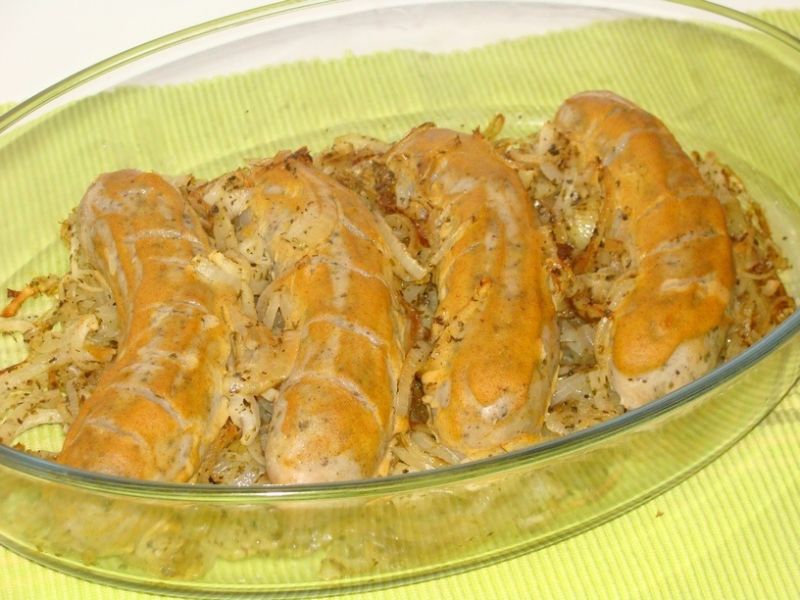 Biała kiełbasa pieczona w musztardzie Biała kiełbasa pieczona w musztardzie
