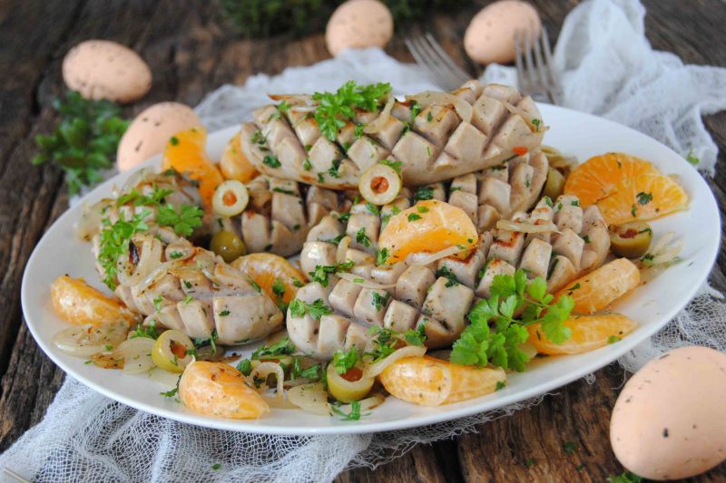 Biała kiełbasa z mandarynkami