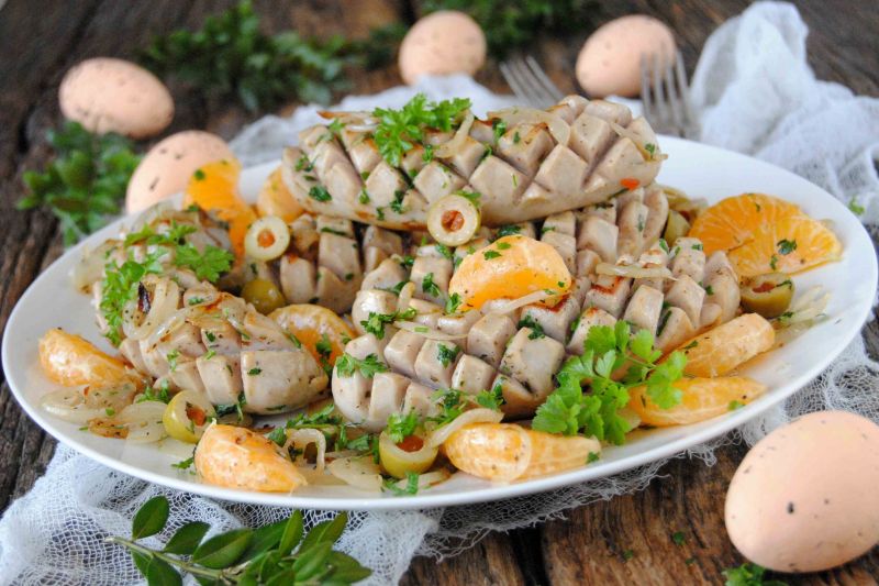 Biała kiełbasa z mandarynkami