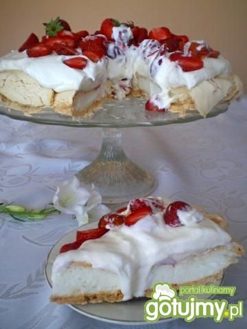 Biała Pavlova z truskawkami wg Mychy