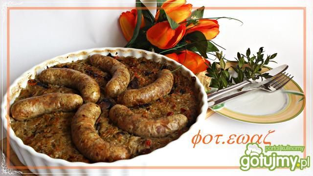 Biała zapiekana z kapustą i pieczarkami