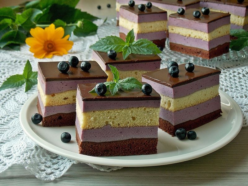 Biszkoptowa kostka z jagodami