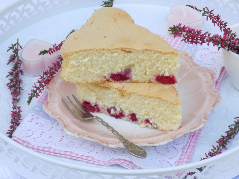 Biszkoptowe ciasto z czekoladą i malinami