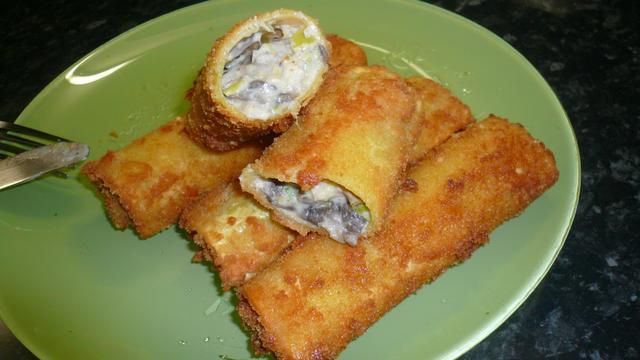 Cannelloni z pieczarkami,porem i dorszem Cannelloni z pieczarkami,porem i dorszem