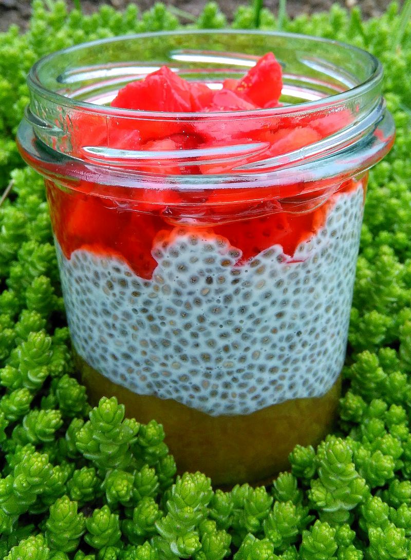 Chia z rabarbarem i truskawkami 