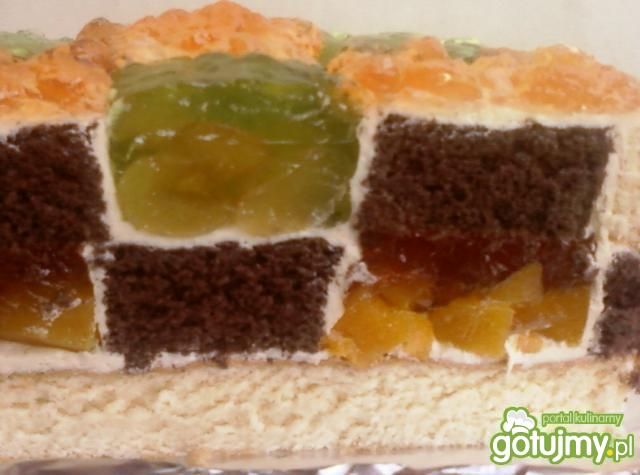 Ciasto biszkoptowe z owocami i galaretką