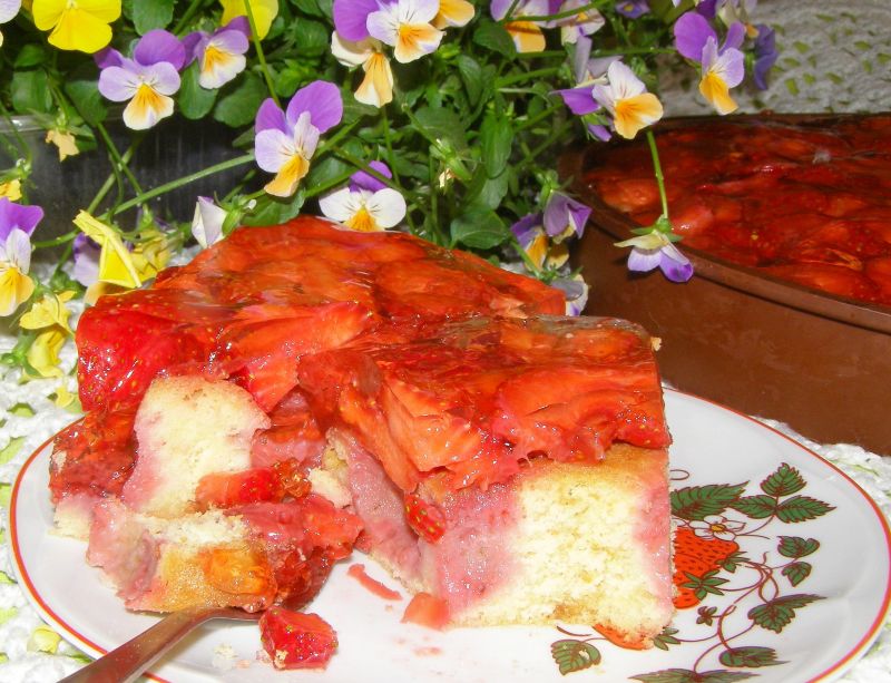 Ciasto budyniowe z truskawkami Ciasto budyniowe z truskawkami