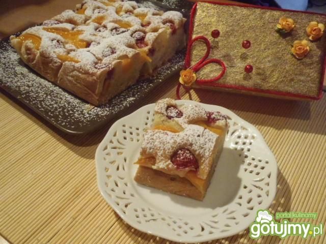Ciasto z malinami i brzoskwiniami