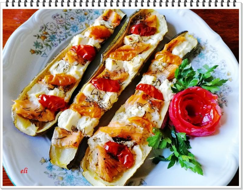 Cukinia Eli z pstrągiem łososiowym i serem feta