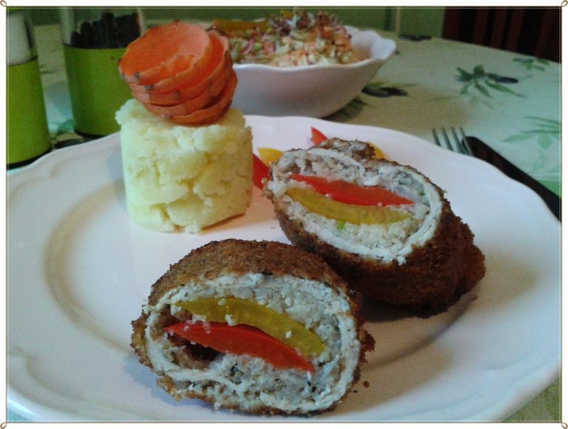 Cynamonowy schab z puree kalafiorowymi i papryką 