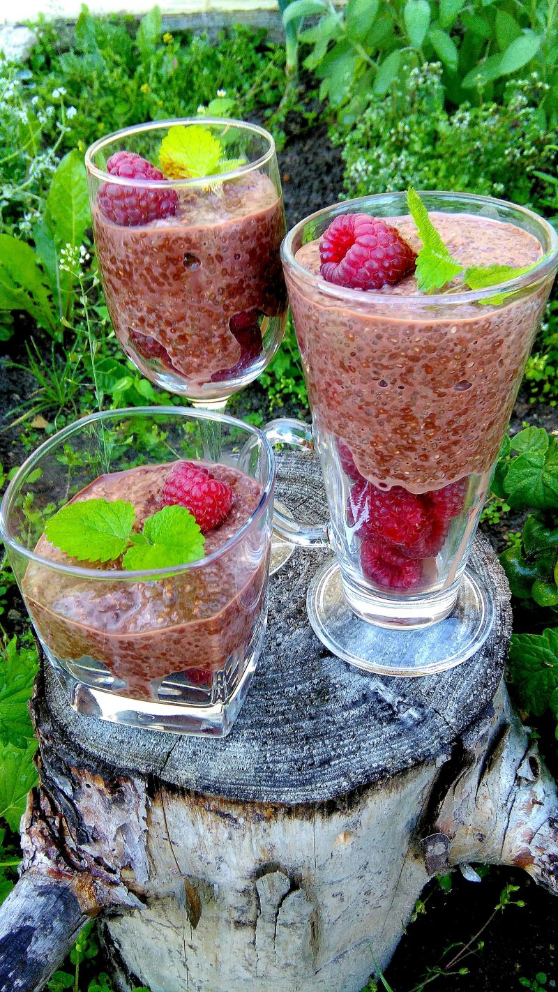 Czekoladowy pudding chia z malinami Czekoladowy pudding chia z malinami