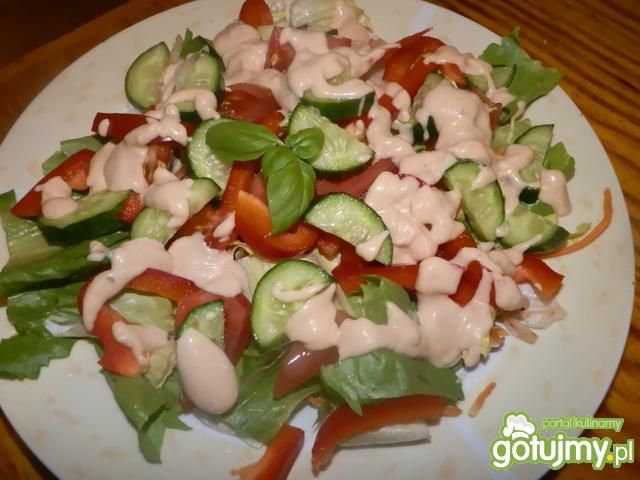 Czerwono-zielona sałatka z sosem jogurt.