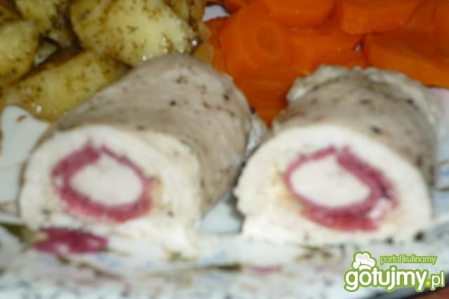 Czosnkowe zawijaski drobiowe z salami Czosnkowe zawijaski drobiowe z salami