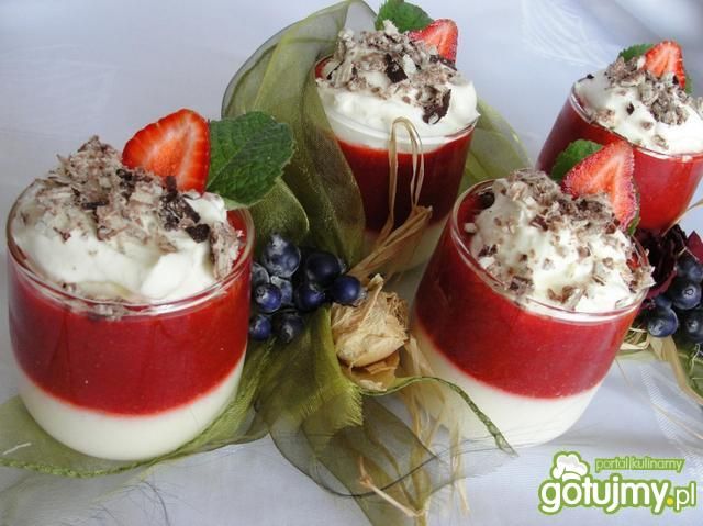Deser panna cotta z musem truskawkowym 