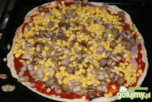 Domowa pizza z szynką i pieczarkami.....