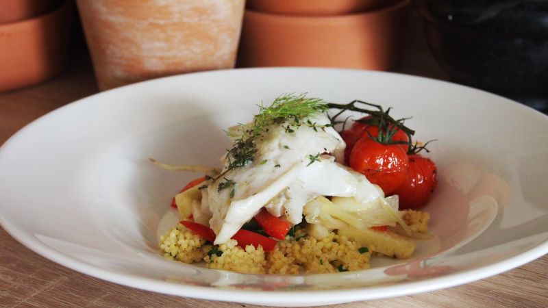 Dorsz z warzywami pieczonymi Dorsz z warzywami pieczonymi