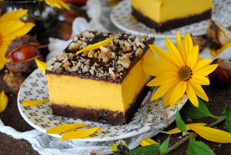 Dyniowy sernik na spodzie brownies Dyniowy sernik na spodzie brownies