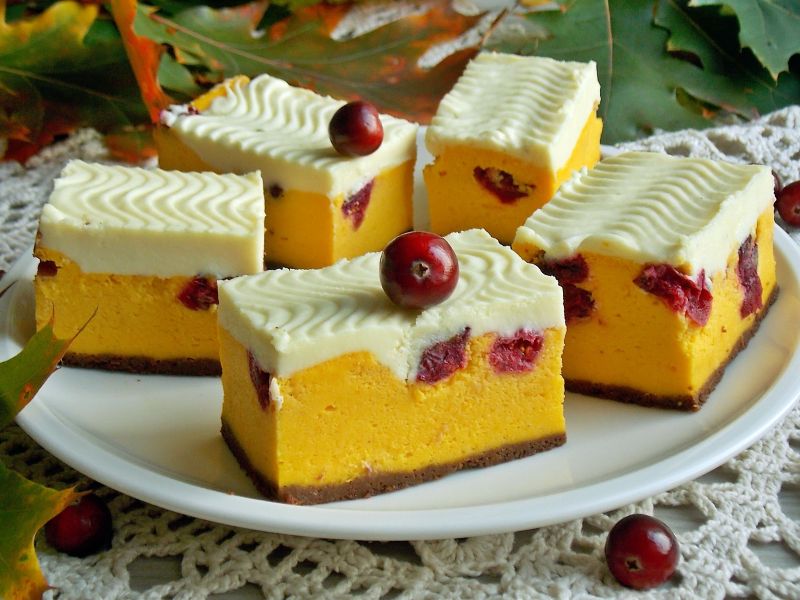 Dyniowy sernik z żurawiną i musem czekoladowym 