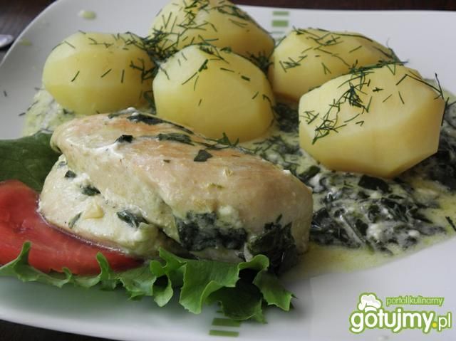 Filet z kurczaka wsosie szpinakowym. Filet z kurczaka wsosie szpinakowym.