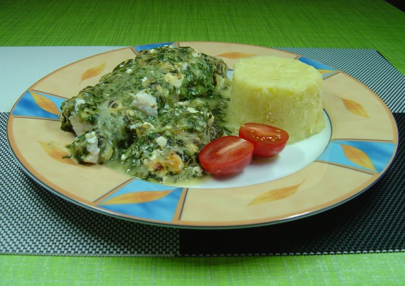 Filety z mintaja ze skorupą szpinakowo - serową