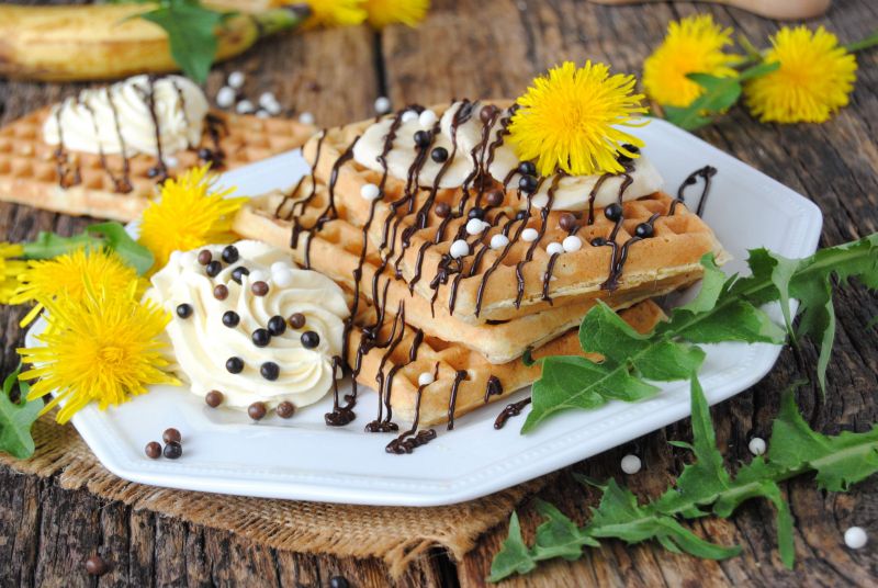 Gofry z mniszkiem  lekarskim Gofry z mniszkiem  lekarskim