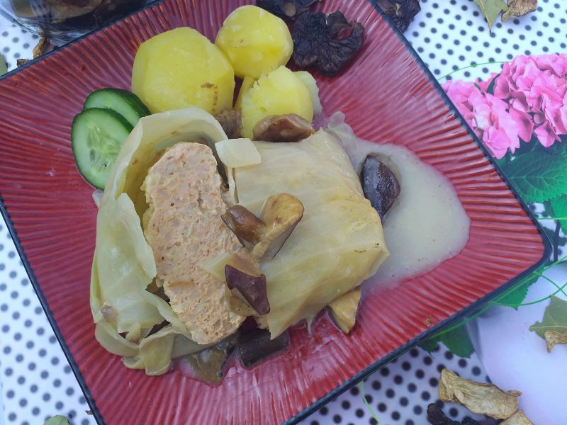 Gołąbki z mięsem i bulgurem w sosie grzybowym Gołąbki z mięsem i bulgurem w sosie grzybowym