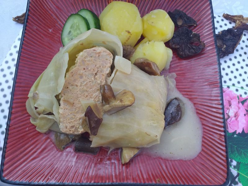 Gołąbki z mięsem i bulgurem w sosie grzybowym Gołąbki z mięsem i bulgurem w sosie grzybowym