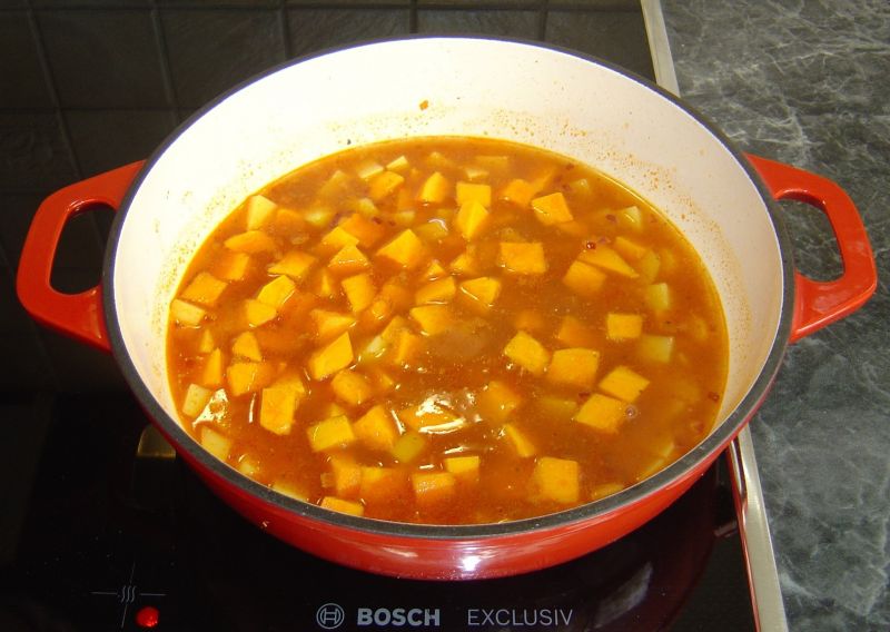 Gulasz dyniowy z ziemniakami i mięsem drobiowym