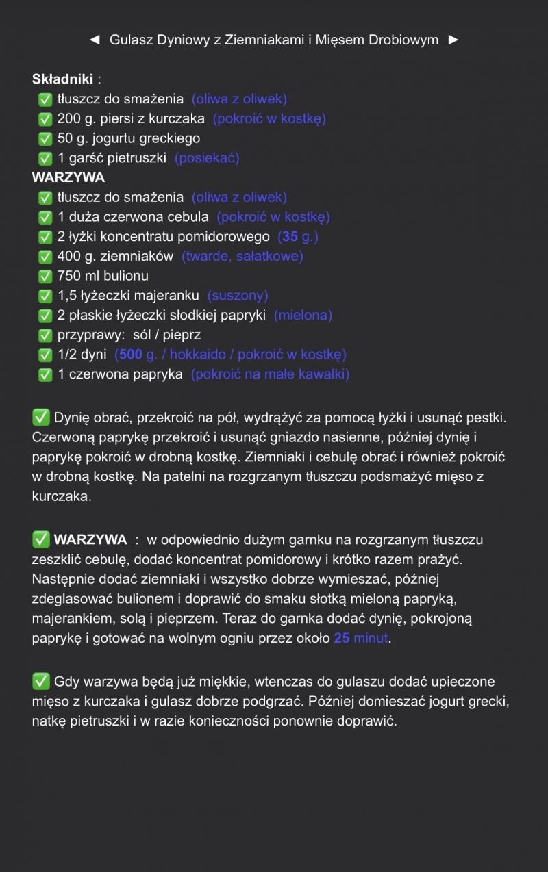 Gulasz dyniowy z ziemniakami i mięsem drobiowym