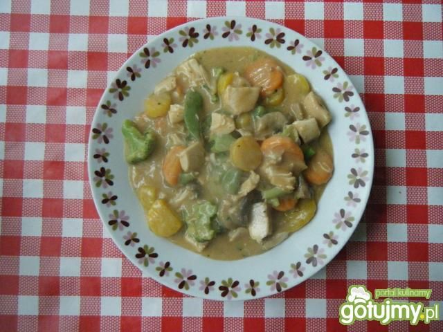 Gulasz z kurczaka z brokułami.