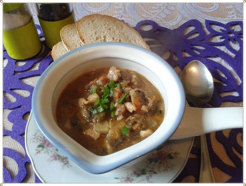 Gulasz ze schabu z pieczarkami i kiszonym ogórkiem