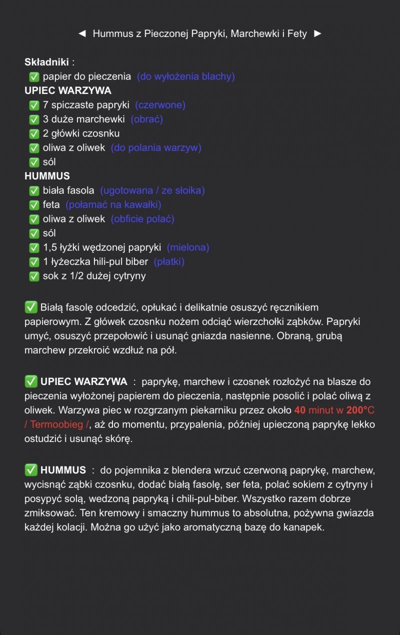 Hummus z pieczonej papryki, marchewki i fety