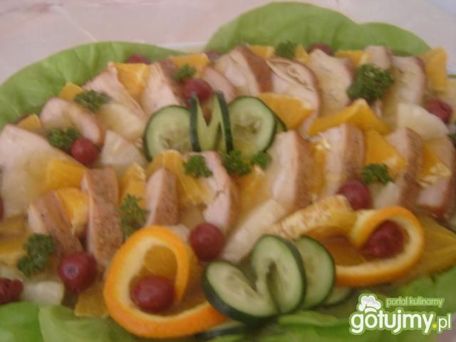 Indyk w maladze i z owocami na sałacie Indyk w maladze i z owocami na sałacie