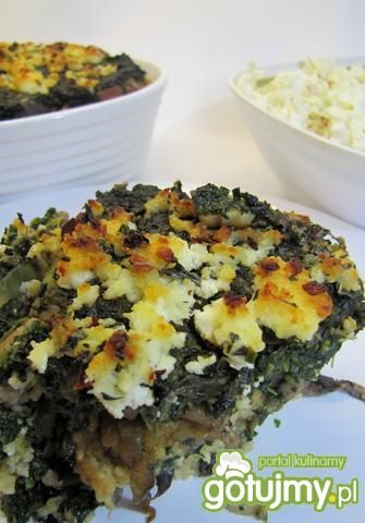 Jaglana zapiekanka z pieczarkami i szpin