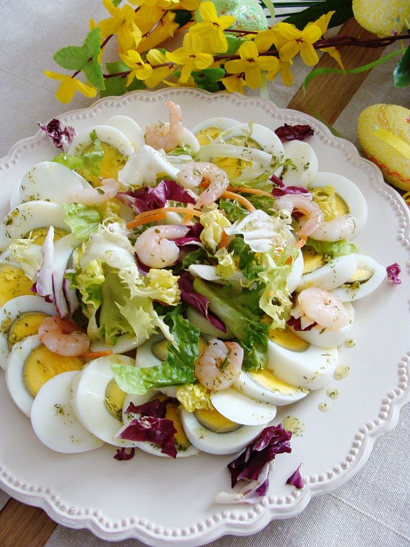 Jajeczne carpaccio z krewetkami