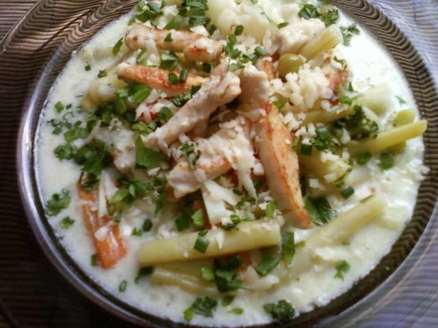 Jarzynki  z serem i smażonym kurczakiem