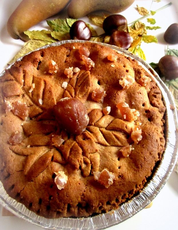 Jesienna tarta kasztanowa z gruszkami