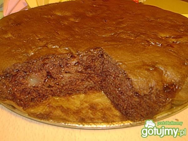 Kakaowiec z kawałkami  owoców jabłek.