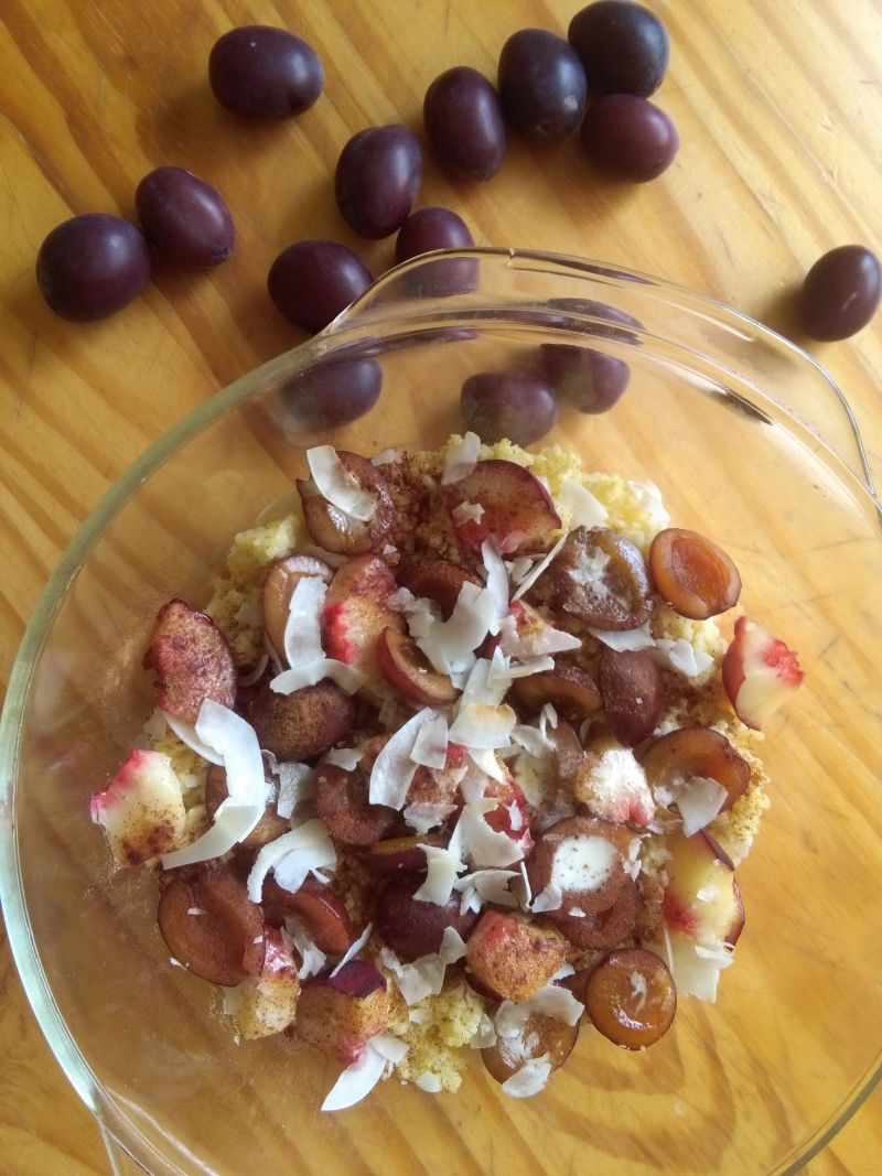 Kasza jaglana z owocami i  płatkami kokosa