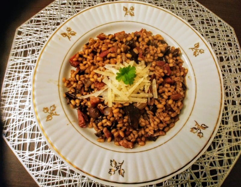 Kaszotto z grzybami i boczkiem