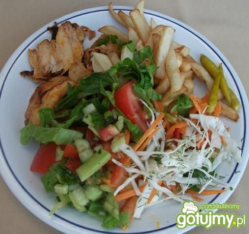 Kebab z frytkami i bukietem surówek Kebab z frytkami i bukietem surówek