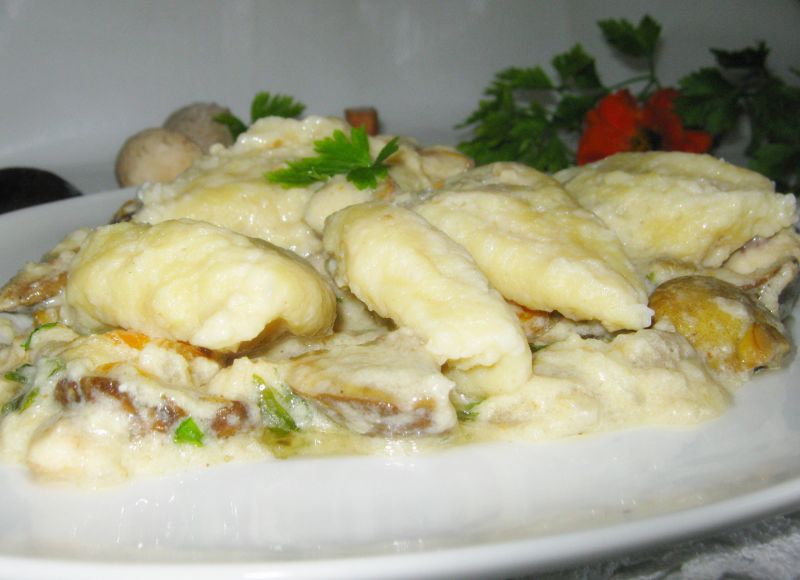 Kluski kładzione w grzybowym sosie