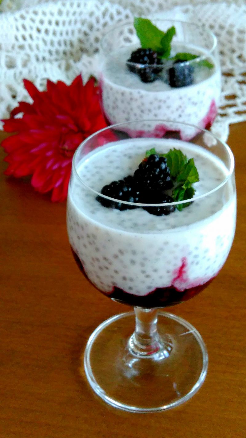 Kokosowy pudding  chia z jeżynami Kokosowy pudding  chia z jeżynami