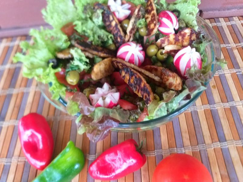 Kompozycja sałatkowa z grillowanym serem Halloumi