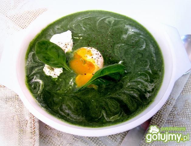 Krem szpinakowy z jajkiem w koszulce Krem szpinakowy z jajkiem w koszulce