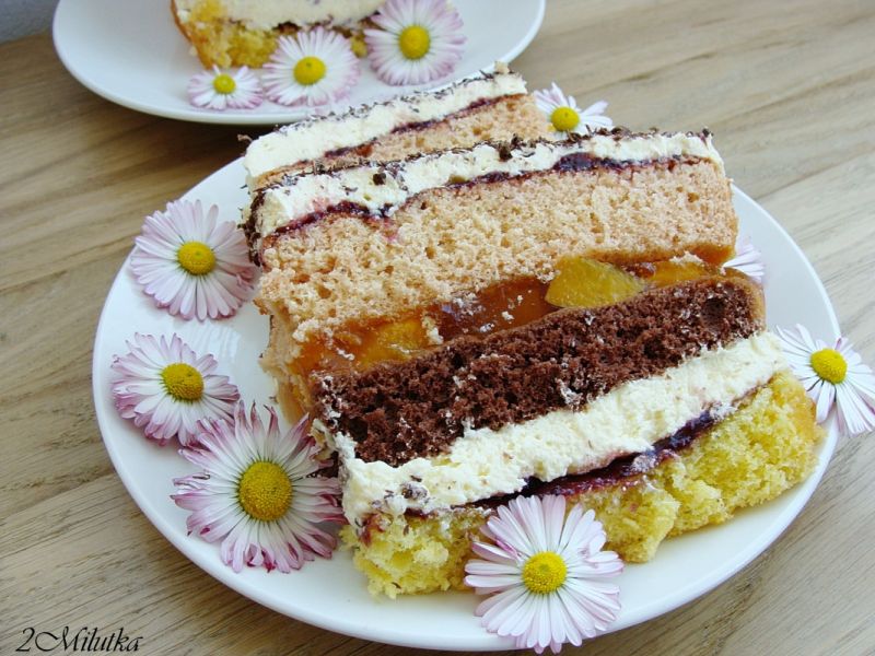 Kremowy trójkolorowiec z brzoskwiniami Kremowy trójkolorowiec z brzoskwiniami